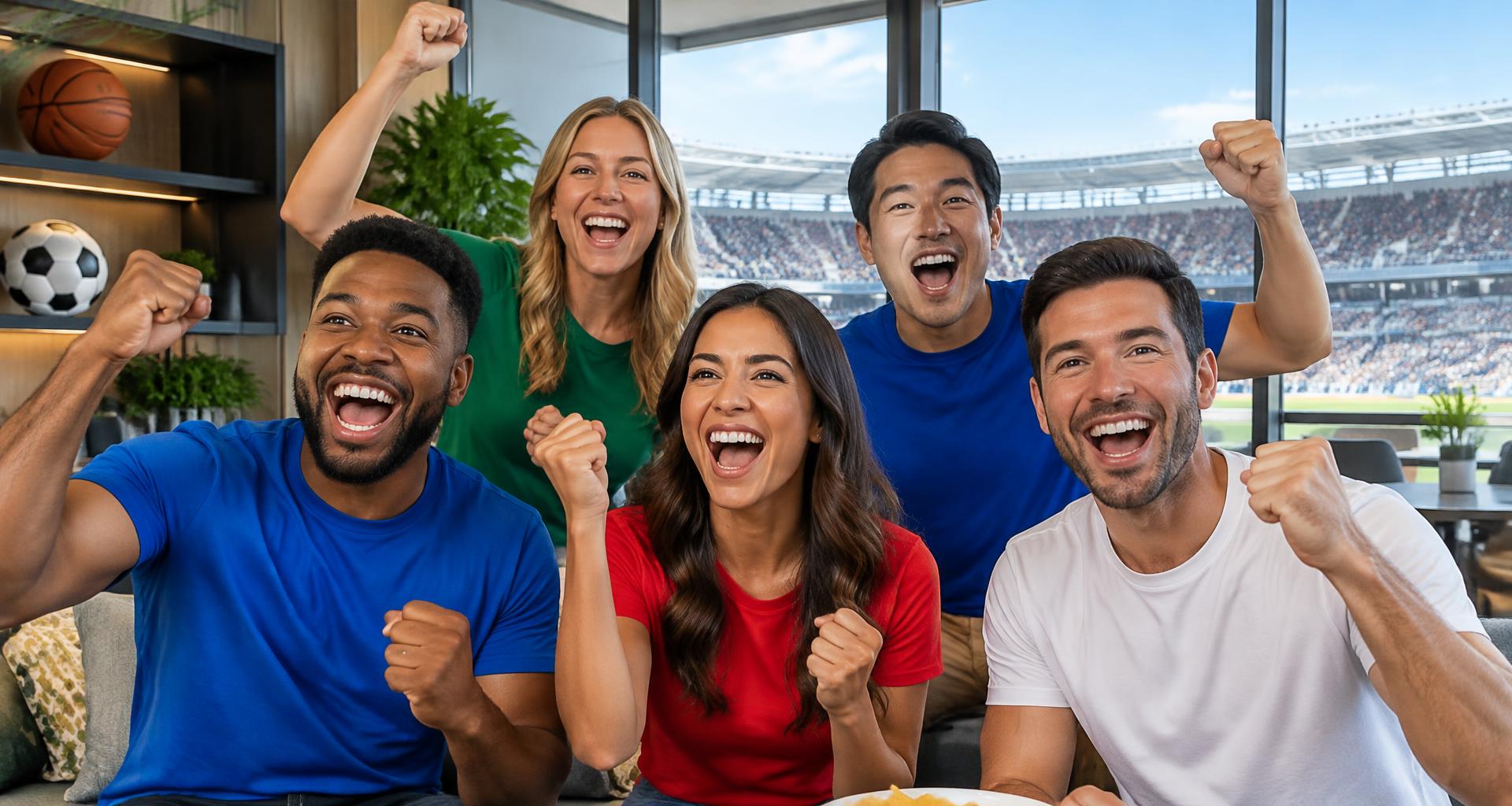 Sports fans celebrating a game together